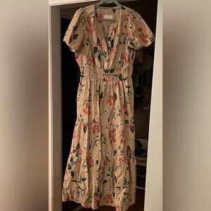 Anthropologie Floral Maxi Dress - Beige and Red